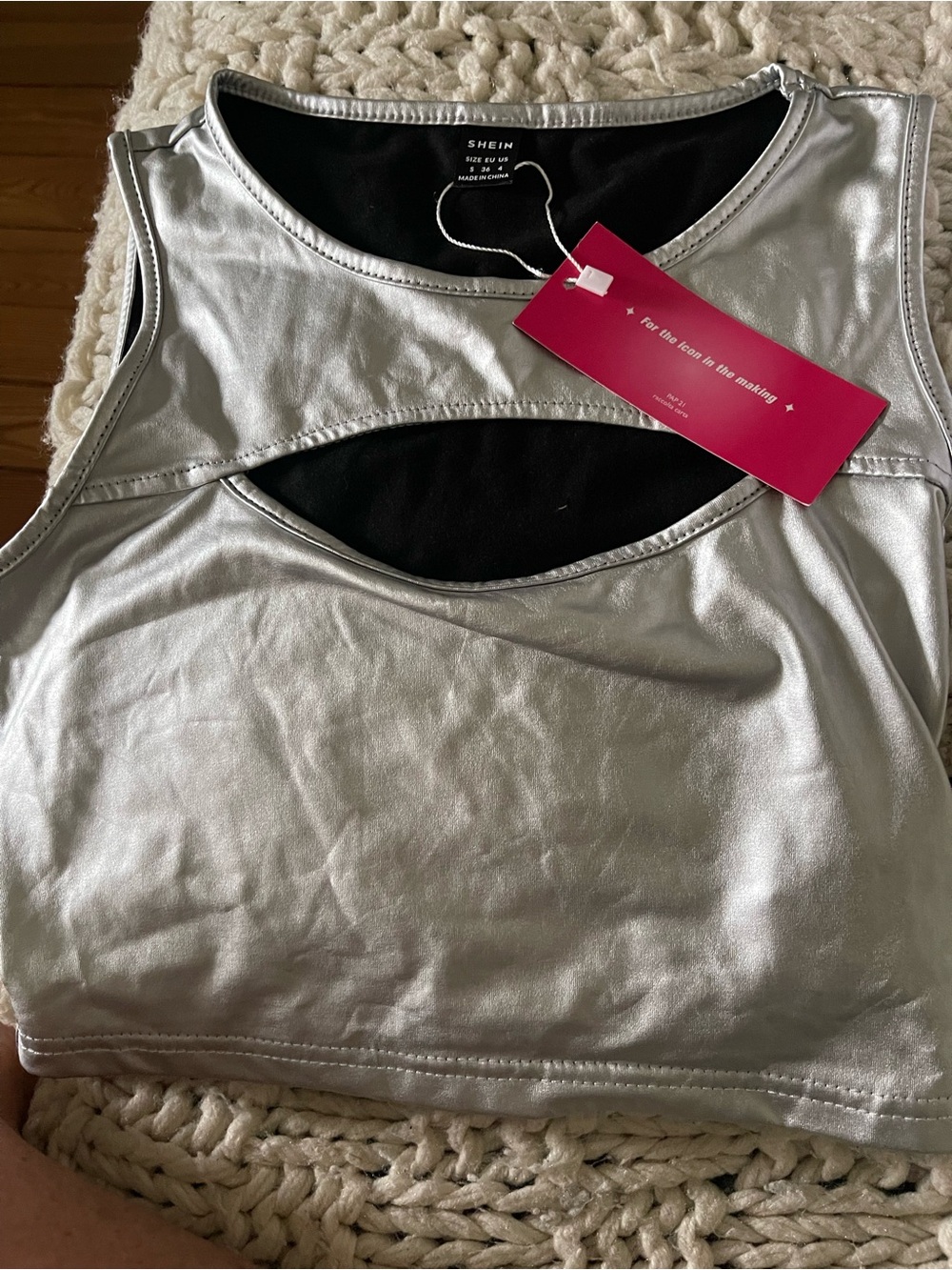 SHEIN Silver Metallic Tank Crop Top